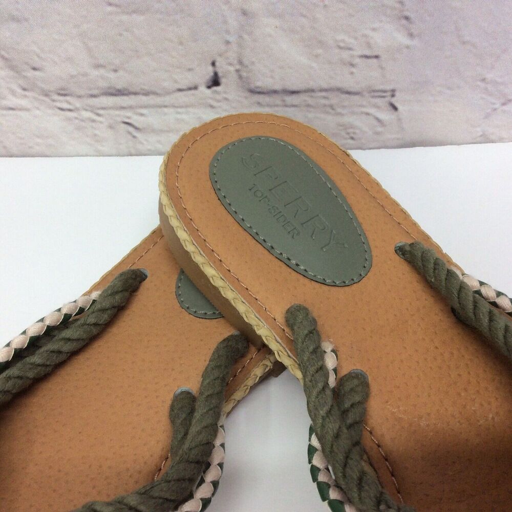 Sperry Top Sider Thong Sandals Women's Size 6 Green/Cream Nautical Braided Strap - Picture 5 of 8